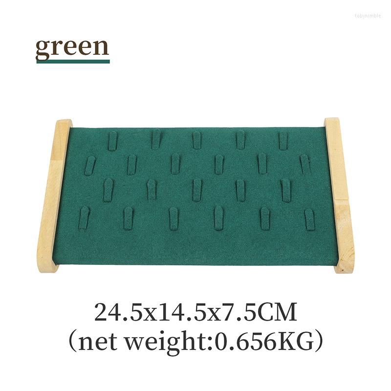 

Jewelry Pouches 22 Grids Green Solid Wood Microfiber Display Stand For Femal Wedding Ring Pendent Showcase Jewellery Holder Trays