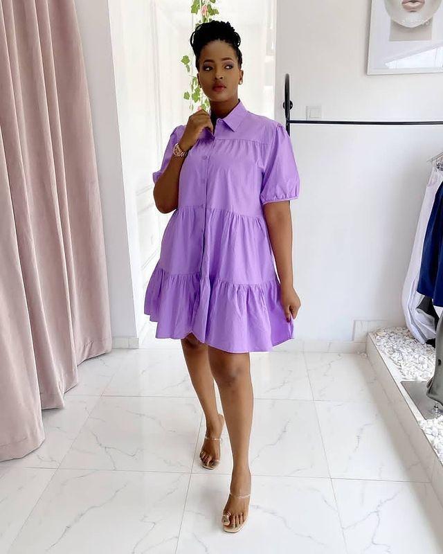 

Casual Dresses TSXT 2022 African Style Women Solid 4-colors Single Breasted Cake Dress Notched Short Sleeve Loose, White
