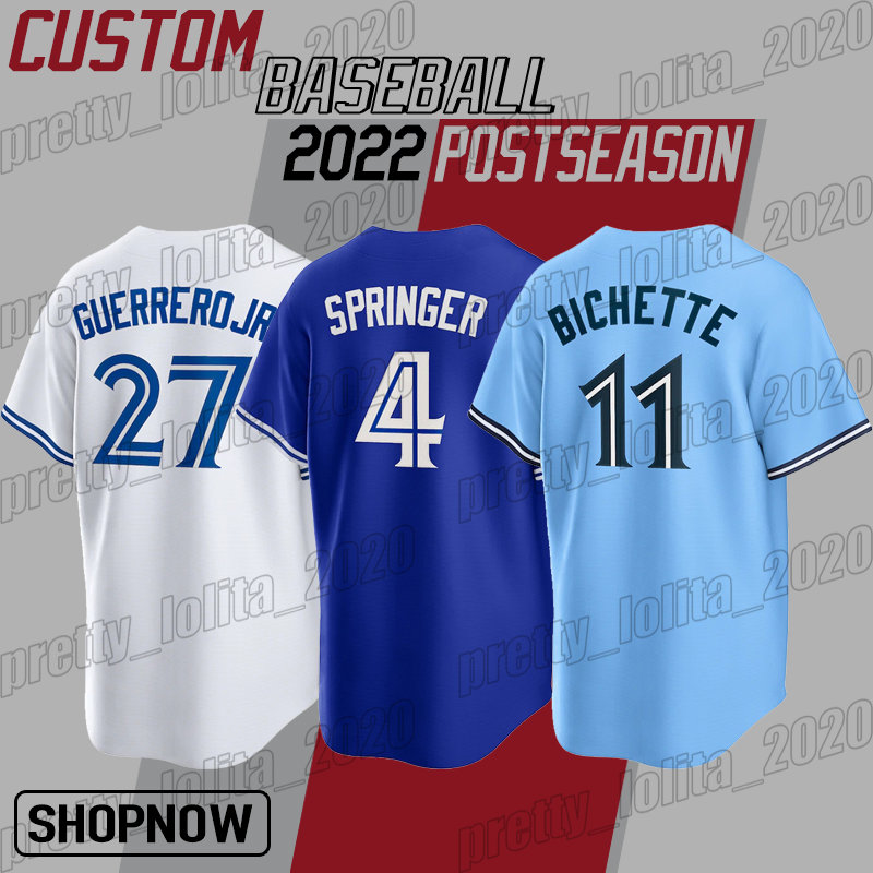 

11 Bo Bichette baseball jersey Toronto 27 Vladimir Guerrero Jr 6 Alek Manoah George Springer Matt Chapman jerseys Jays Kevin Gausman Jose Berrios Santiago Espinal, Man custom jersey (ln)