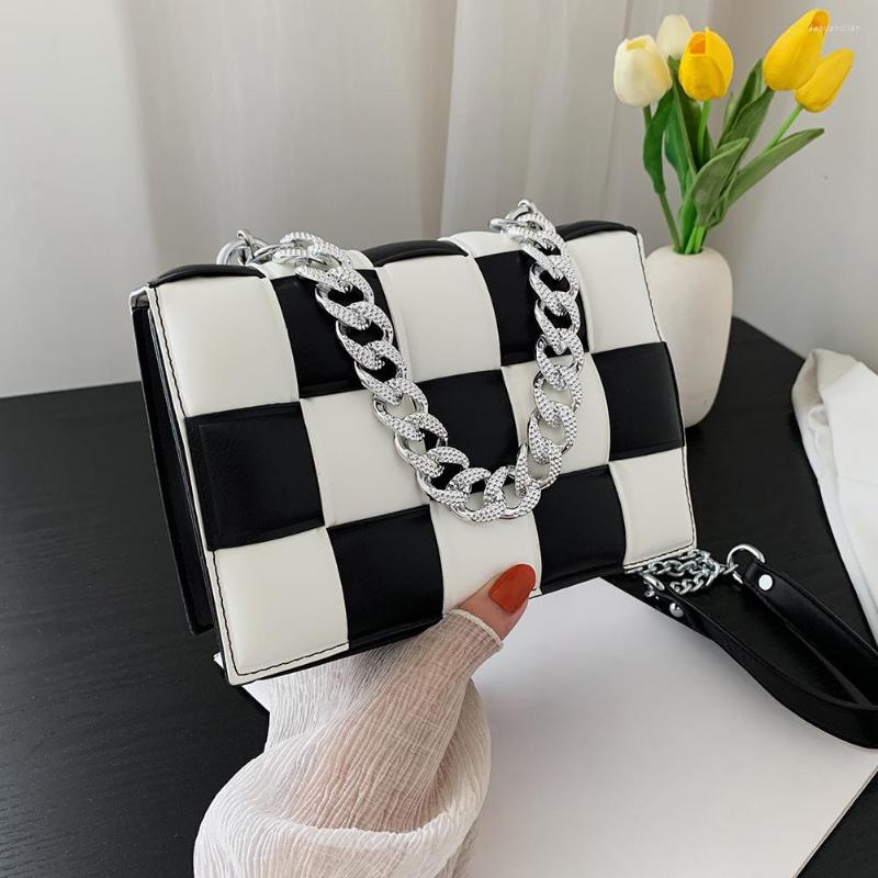 

Evening Bags Designer Women PU Leather Lattice Shoulder Messenger Bag Lady Square Chain Crossbody Contrast Color Handbags, Purple