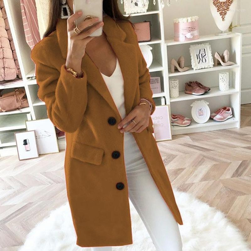

Women's Wool Women's & Blends Casual Women Autumn Winter Solid Color Lapel Open Front Jacket Long Warm Coat, Yellow