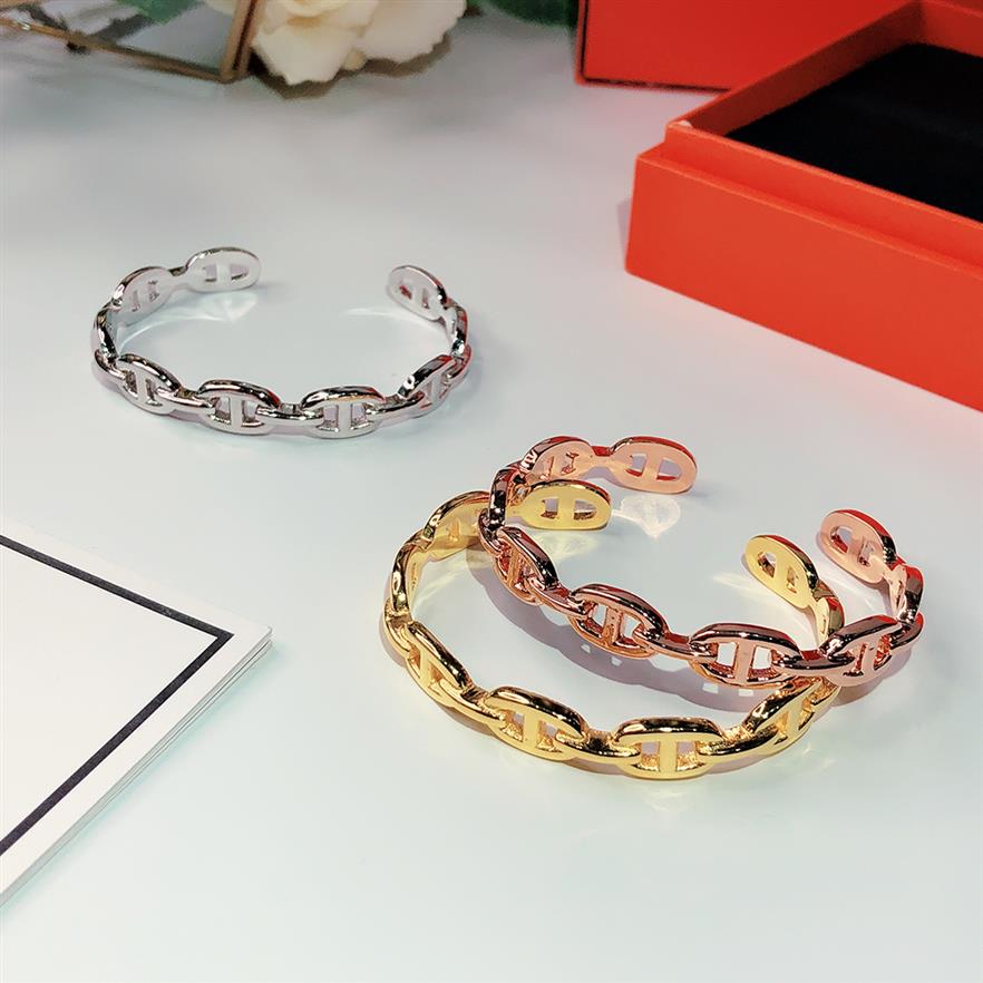 

S925 Silver Classic For Women Letter Round Simple Jewelry Bangle Set Quality Golden18K gold plating Superior quality Brac247Y