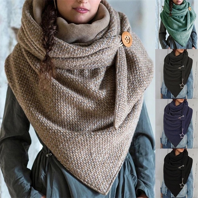 

Scarves Women Autumn Winter Solid Color Button Star Soft Wrap Thick Warm Scarf Shawl 221010