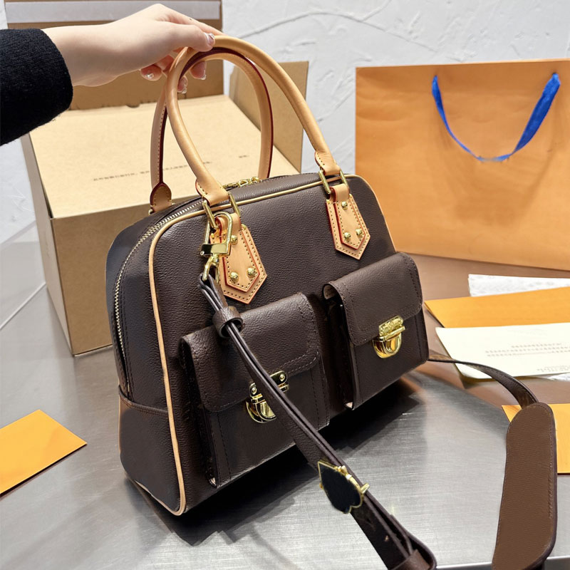 

Boston Handbag Women Messenger Bag Shoulder Postmen Bag Crossbody Purse Printed Letter Double Outer Pocket Wallet Adjustable Strap Real Leather Zipper Tote Bags, 30*22cm