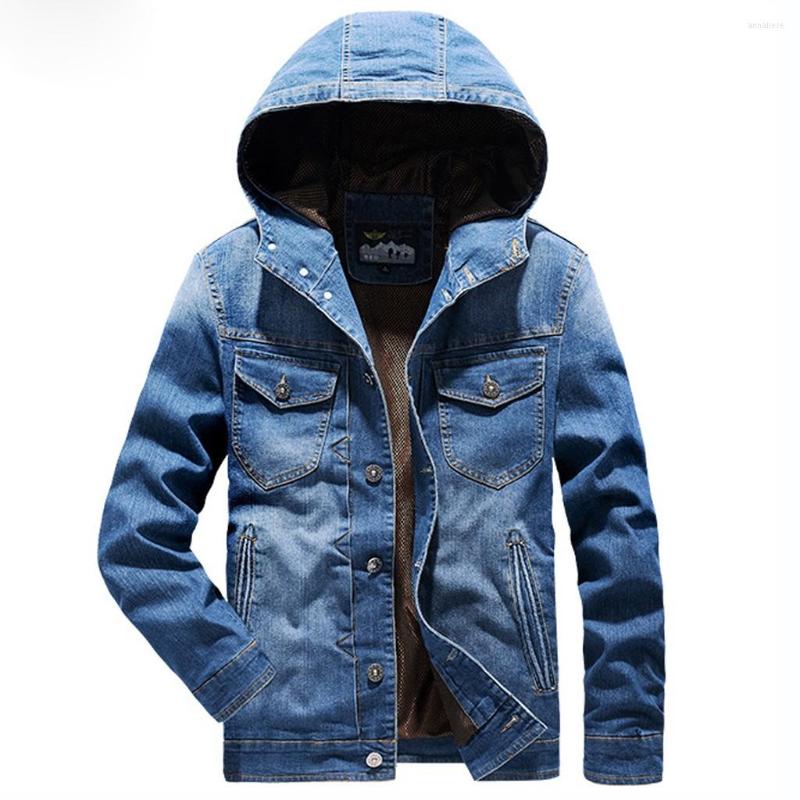 

Men's Tracksuits Autumn Winter Hooded Men's Jacket Turn-down Collar Coat Casual Solid Denim Coats & Jackets, Dark blue