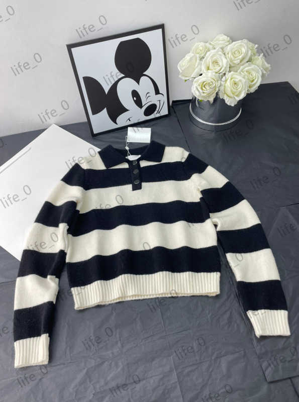 

Brand Womens Sweater Broad Striped Lapels Cardigas Tops Half Button Pullover Knitwear Classic Casual Style Warm Fashion Designer Cardigan 1970