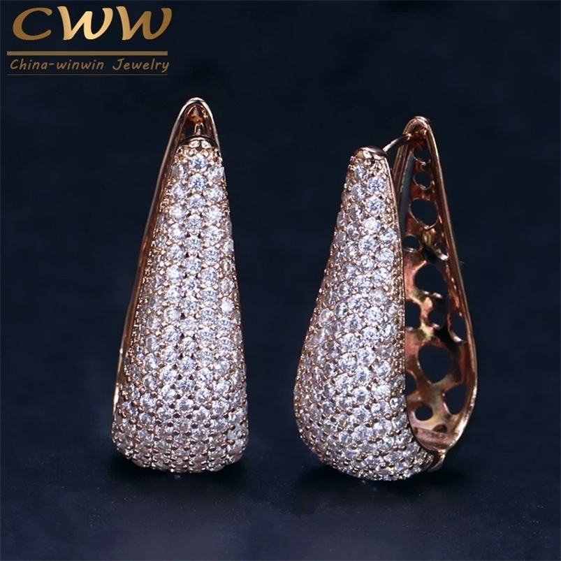 

Hoop Huggie CWWZircons Full Micro Pave Cubic Zirconia Stone Gorgeous Rose Gold Color CZ Crystal Women Long Big Earrings Gift CZ032 221010