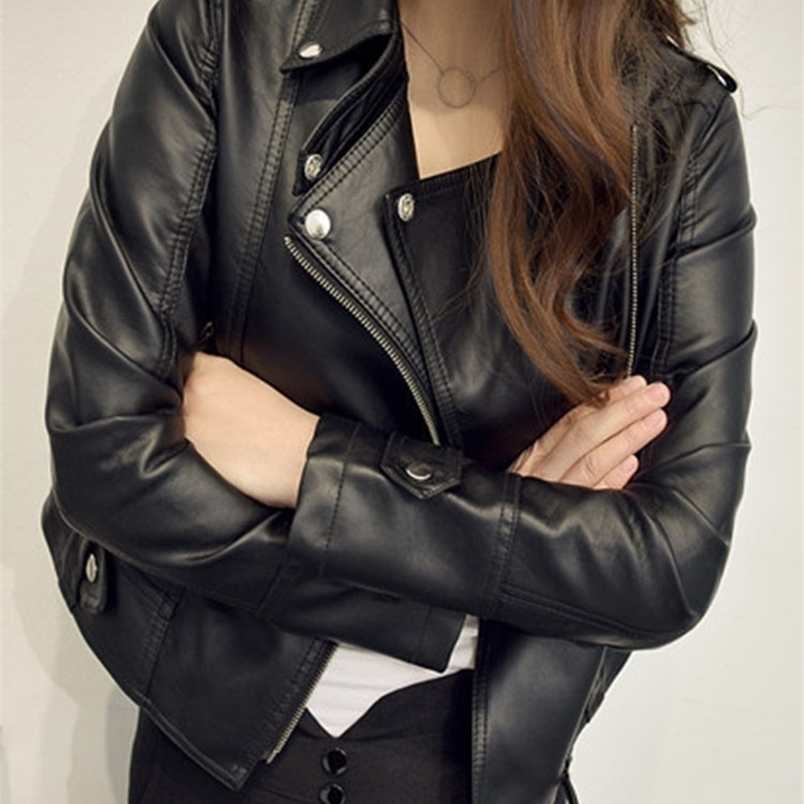 

Women's Leather Faux Aelegantmis Fashion Slim Women Jacket Casual Biker Motorcycle Jackets Female Punk Streetwear Spring Autumn Coat 221010, Pink