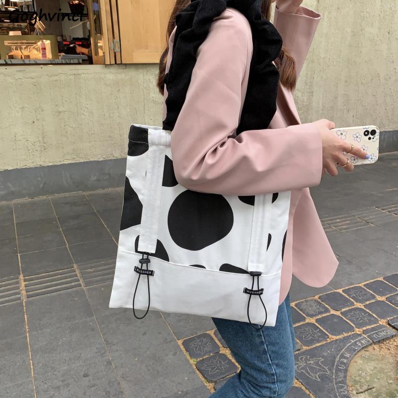 

Evening Bags Cow Print Shoulder Women Canvas Large Capacity Students All-match Preppy College Bookbag Sweet Korean Handbags Arrivals