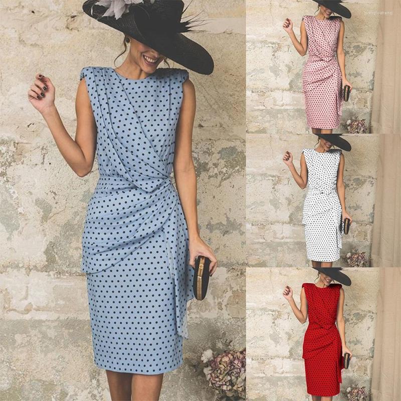 

Casual Dresses Summer Women' Wish Explosion Style Sexy Bag Hip Skirt Tight-fitting Polka-dot Sleeveless Dress
