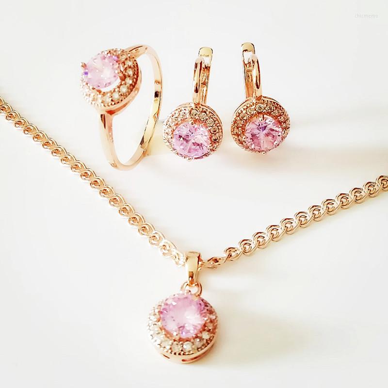 

Necklace Earrings Set Trendy Luxury Fashion Pink Cubic Zircon Women Jewelry Necklace/ Earring For Lady, Picture shown