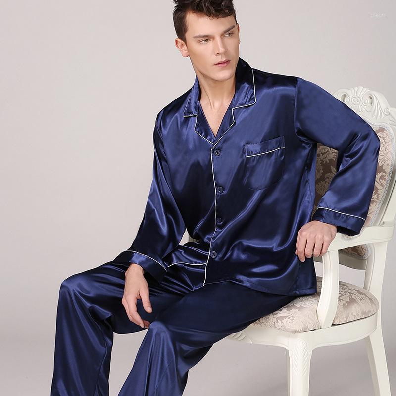 

Men's Sleepwear Men's Faux Silk Pajama Sets Homewear Rayon Male Modern Style Soft Comfortable Satin Nightgown Clothes Nightwear, Blue 1