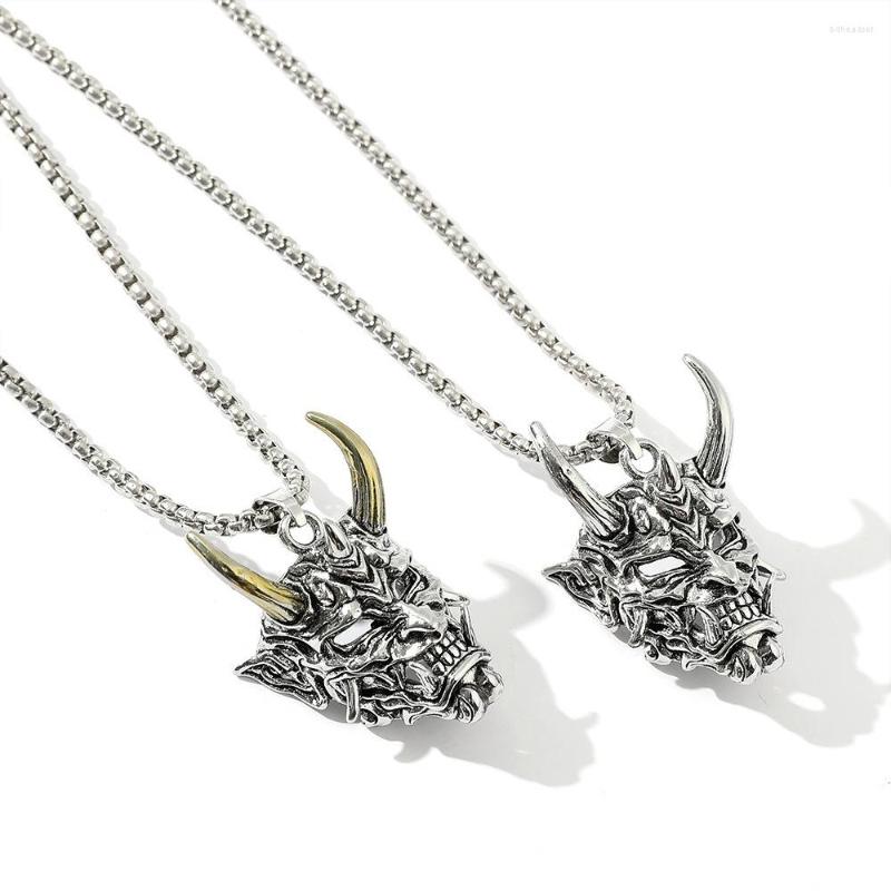 

Pendant Necklaces Retro Japanese Ghost Mask Necklace For Men Fashion Stainless Steel Biker Punk Hip Hop Gothic Jewelry