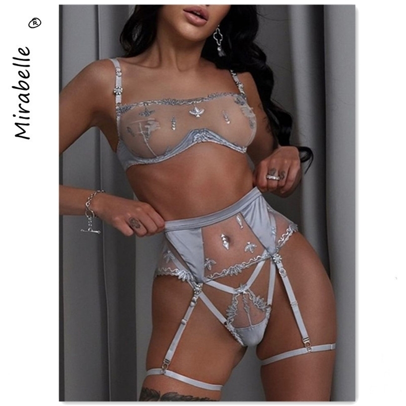 

Sexy Set MIRABELLE Transparent Lingerie Set Woman 3 Piece Short Skin Care Kits Sensual Underwear Lace Embroidery Bra Garters Erotic Sets, Red