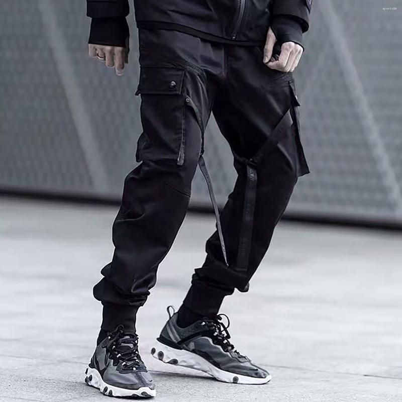 

Men' Pants Streetwear Men Strap Black Pockets Jogger
