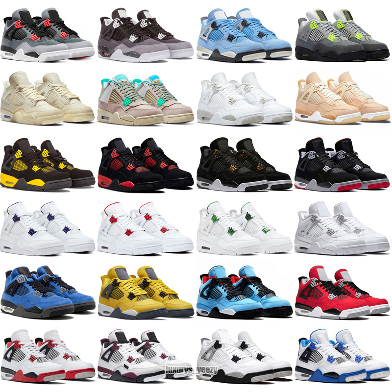 

Jorda Jordens Jorden 4 4s Basketball Shoes Dress Sneakers Violet Ore Navy Cool Grey Patent University Blue White Oreo Bred Black Cat Red 007