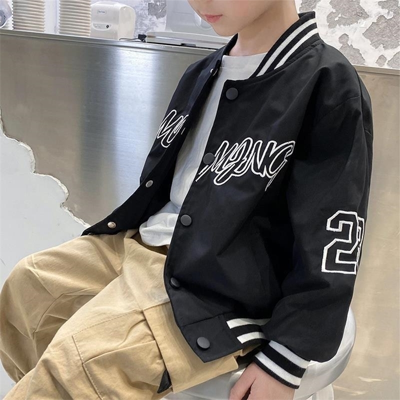 

Jackets Fashion Boys Korean Spring Autumn Letter Baseball Clothing Christmas Birthday Gift 4 5 6 8 10 12 Y 221010, Black