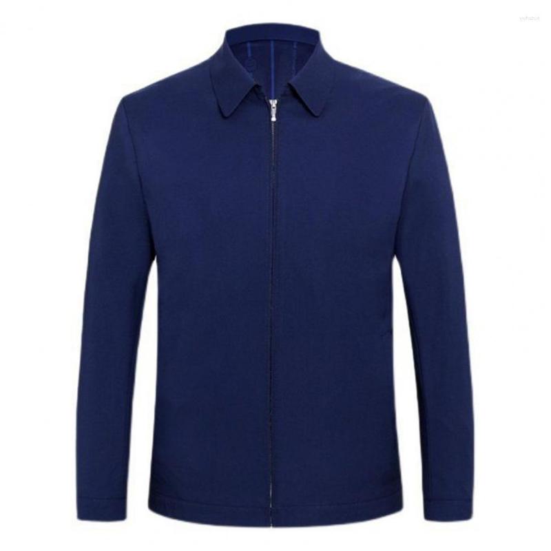 

Men's Jackets Middle-aged Coat Washable Lapel Elderly Solid Color Zipper Men, Black
