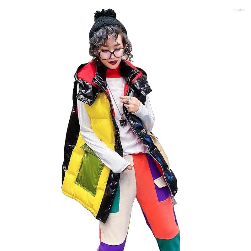 

Women's Vests Female Down Cotton Shiny Vest Top Hooded Loose Coat 2022 Autumn Winter Women Street All-match Waistcoat Jacket F275, Silver black