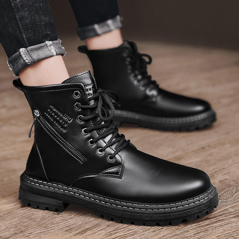 

Boots Autumn Winter Highbarreled Leather Black Classic Tooling Men Increase British Men's Tough Guy 221008, Black1