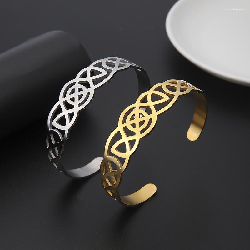 

Bangle Stainless Steel Gold Color Hollow Geometric Open Cuff Bangles For Women Simple Trendy Metal Bracelets Bohemian Jewelry Gift