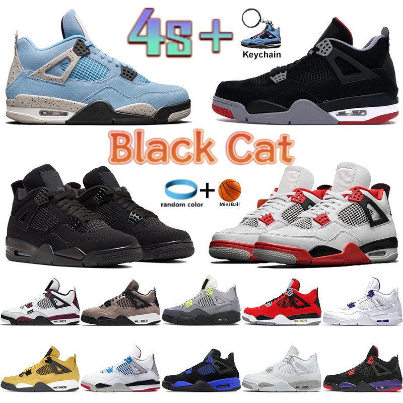 

Black cat 4 4s basketball shoes OG fire red tour yellow university blue fashion sneakers thunder taupe haze bred white cement men designer shoe women sports trainers, Shoe box