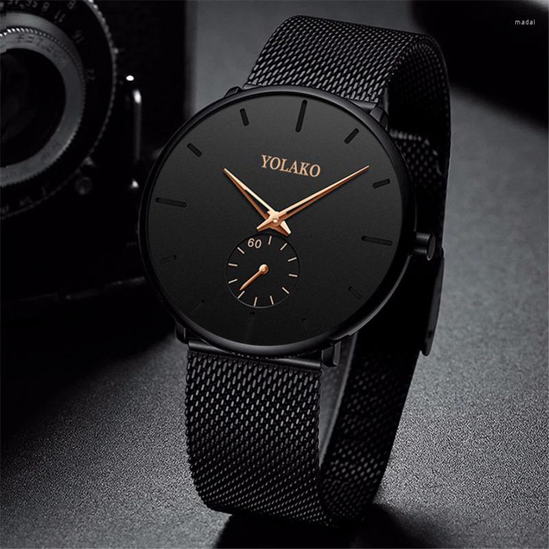 

Wristwatches Mens Ultra ThinMinimalist Quartz Casual Leather Watches Men Watch Male Simple Stainless Steel Mesh Band Clock Reloj Hombre, Leather brown red