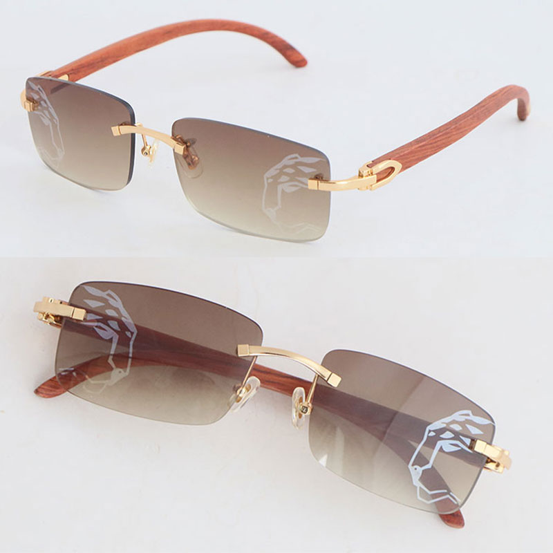 Selling Designer Model Mirror lens Rimless Sunglasses Womens Wood 8200757 Gold 8200758 Silver Woman Large Square Glasses Unisex Sunglass Wooden N