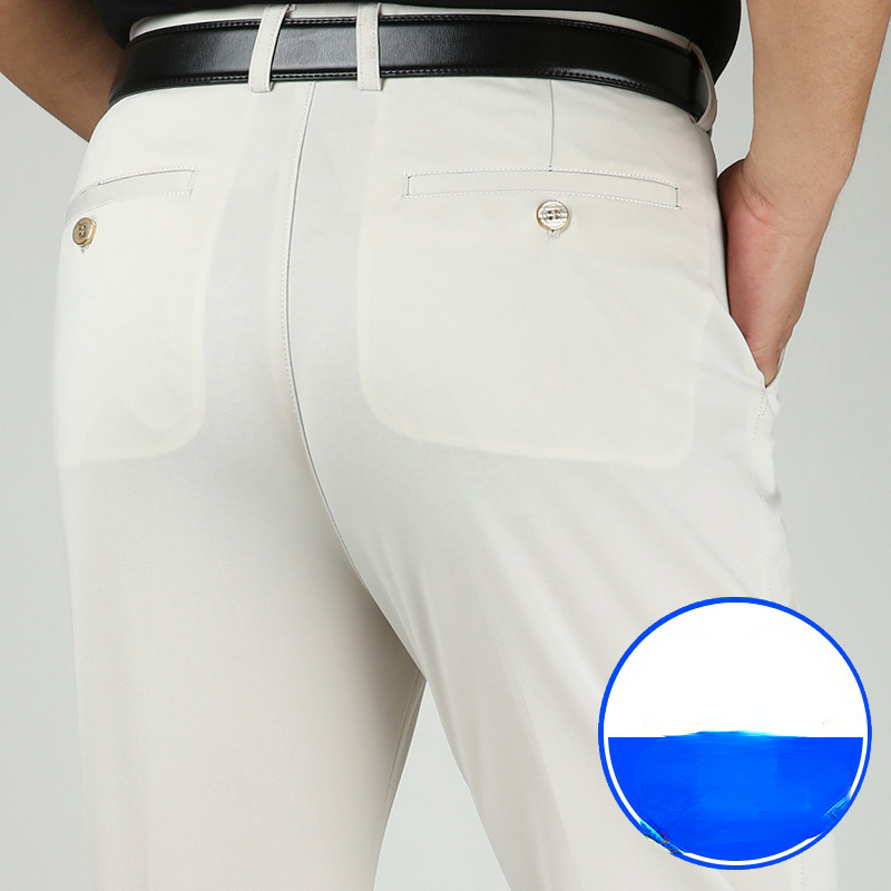 

Men's Pants Summer Breathable Casual Pants Men Stretched Nylon Silk Cooling Slim Chinos Male Business Casual Straight Long Trousers 221010, 518 white