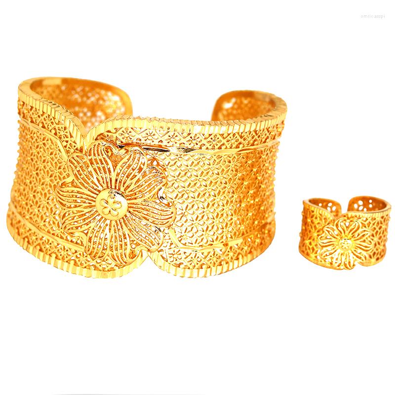 

Bangle Flower Habesha Bridal Wedding Gifts 24K Gold Color Copper Bracelet Dubai Bangles For Women African Saudi Arabia Jewelry
