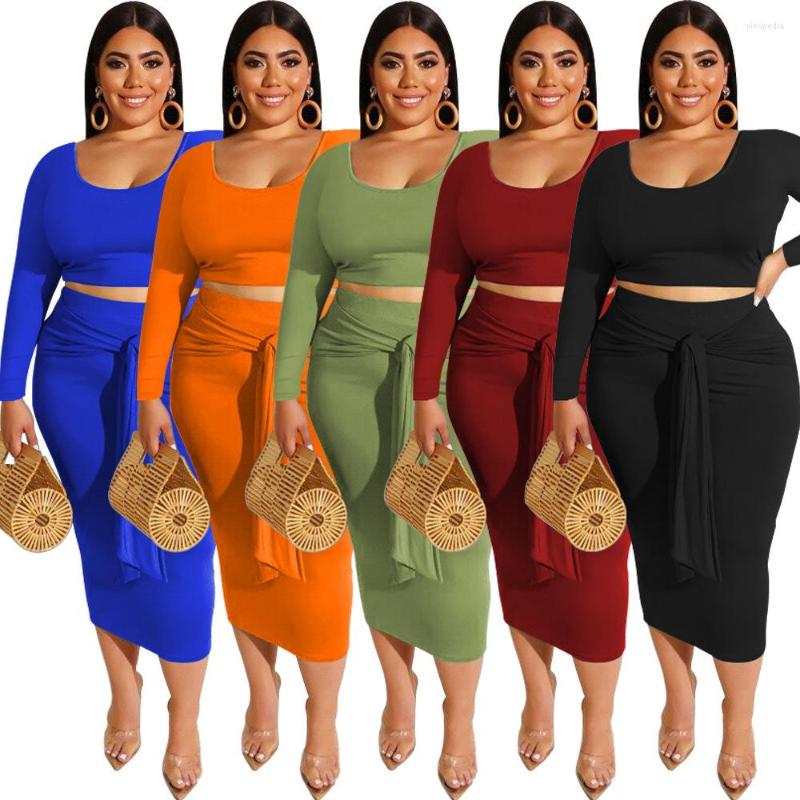 

Work Dresses Plus Size Women's Long-sleeved Low-cut Solid Color Suit Two-piece Short Top Strappy Skirt 2-piece, Blue