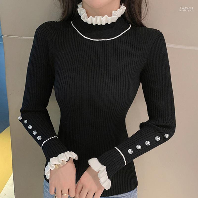 

Women's Sweaters Women's Women Mock Neck Knitted Sweater Casual Bottoming Autumn Winter Long Sleeve Elegant Sueter Female England, White