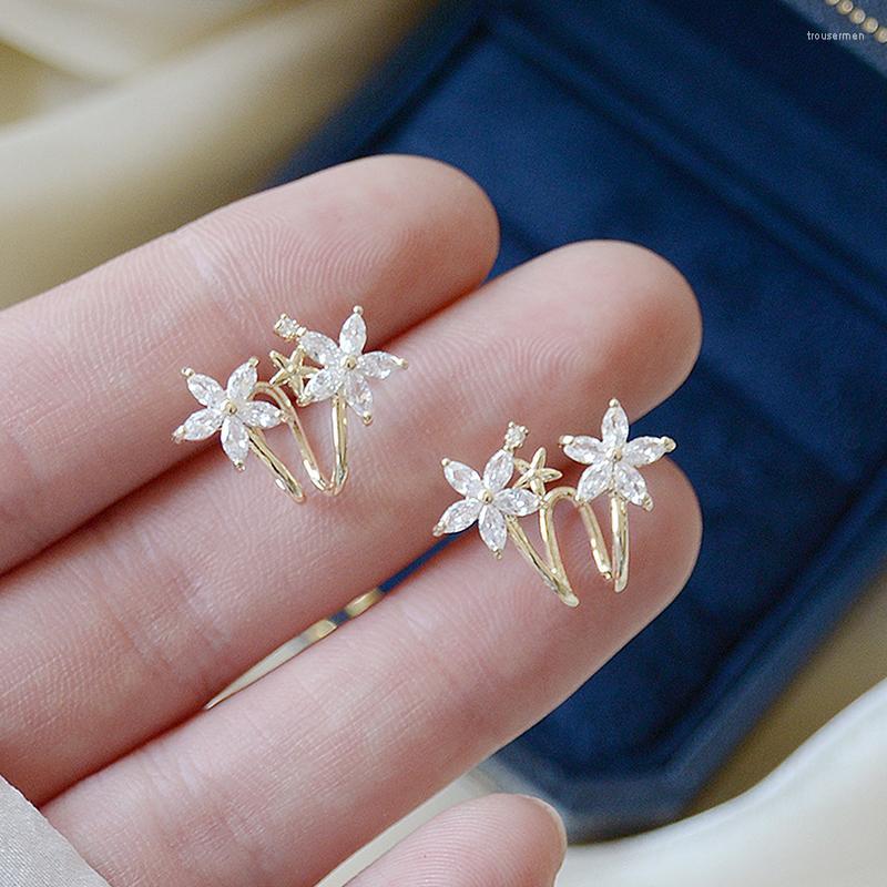 

Backs Earrings Clip-on & Screw Back Elegant No Pierced Ears Flower Earring Transparent Zircon Ear Bone Clip For Women Charm Wedding