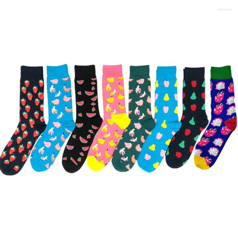 

Men's Socks Men Colorful Cotton Cartoon Fruits Apple Banana Strawberry Watermelon Funny Street Hip Hop Harajuku Happy Fashion Winter, Blue