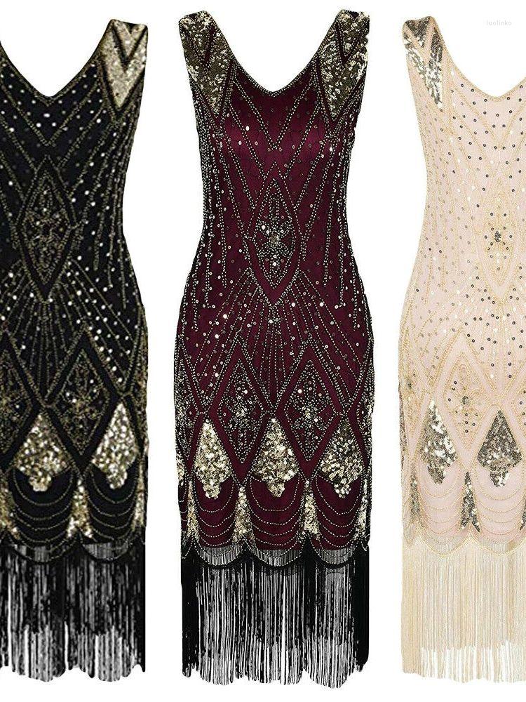 

Casual Dresses Drop Ship XXXXXXL Vintage Robe Gatsby Flapper Dress Summer Sleeveless Party Costumes Sequin Fringed Tassel Vestidos, 088-4