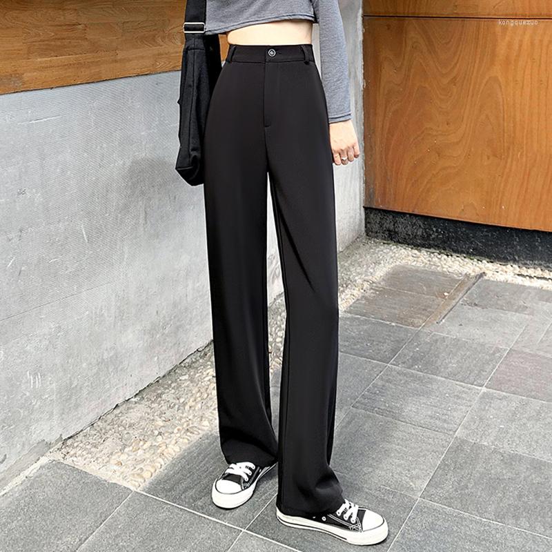 

Women's Pants Fashion Women Casual Straight Female 2022 Summer High Waist Loose Pantalon Suit Wide Leg Formal OL Trousers WP309, Black
