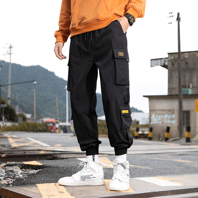 

Men's Pants streetwear casual pants men ribbons harem jogging slim fit spring cargo multipockets wo trousers joggers 221010, Army green