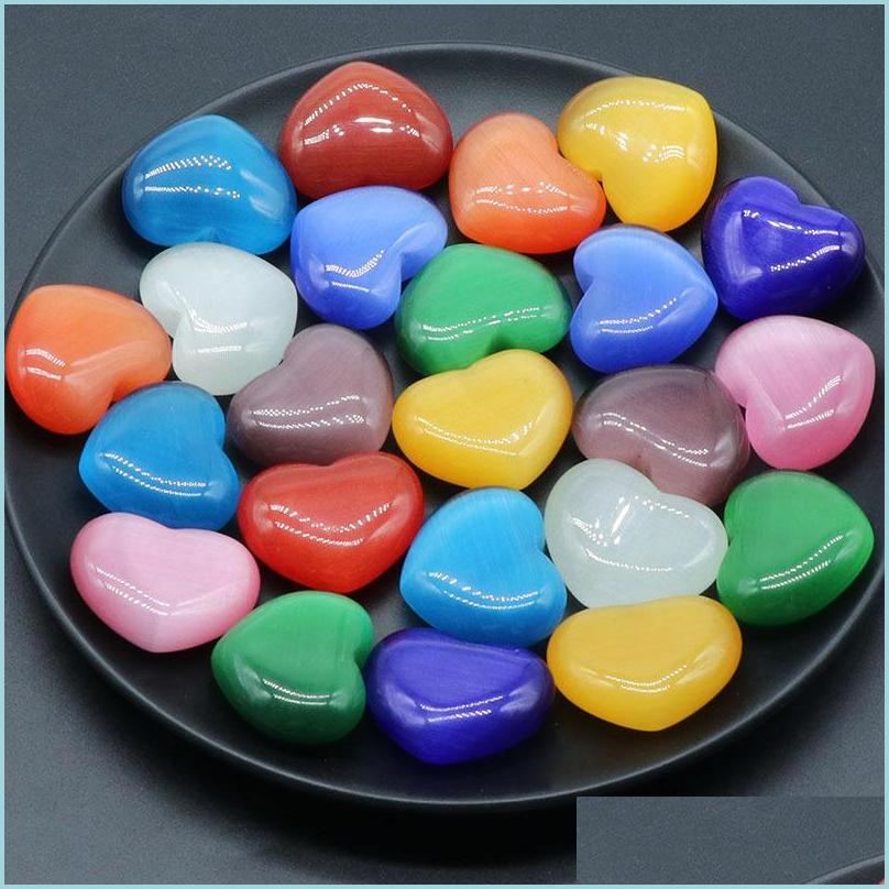 

Stone Colorf 30Mm Cats Eye Crystal Stone Love Heart Craft Tumbled Hand Piece Stones Home Decoration Ornaments Good Gifts Drop Deliver Dhbmo