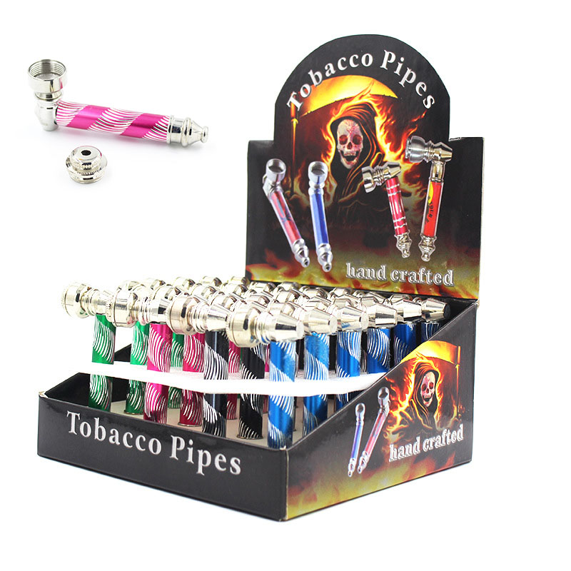 

Wholesale colorful 84MM Mini Aluminum Metal tobacco smoking pipe with cap