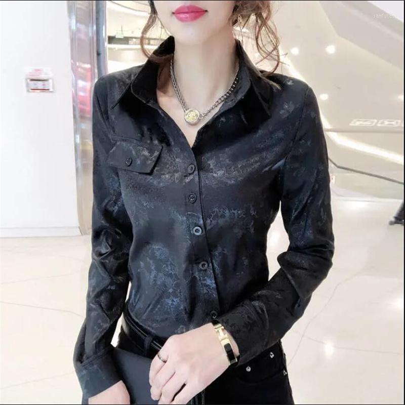 

Women's Blouses Design Sense Diagonal Jacquard Office Ladies Blusas Lapel Buttons Asymmetry Trend Pocket Tops Women's Casual Shirt, Red
