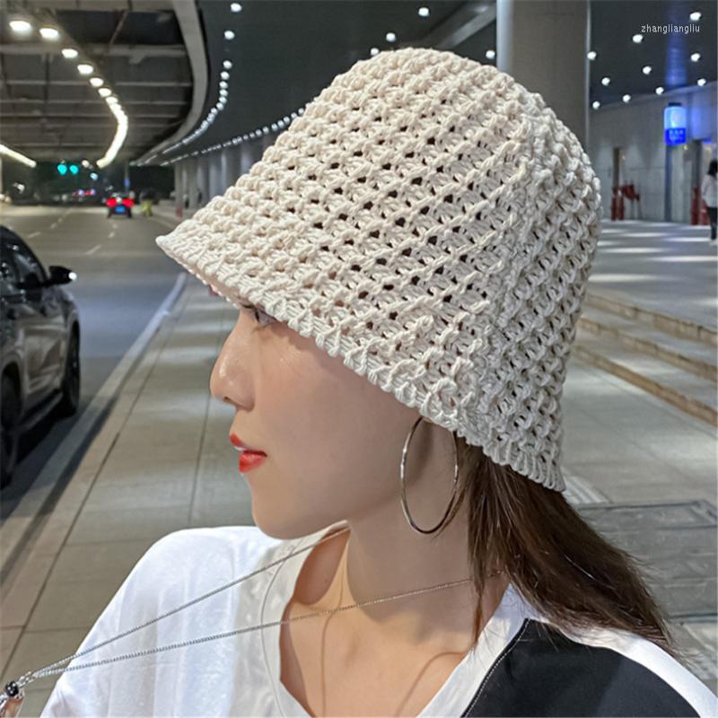 

Berets Bucket Hat Female Summer Thin Woolen Knitted Basin Foldable Literary And Artistic Leisure All-match Sun CapBerets, Red