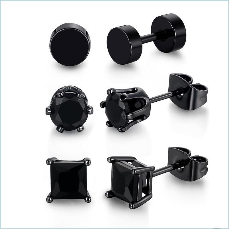 

Stud Stud Pairs Black Earrings For Men Women Stainless Steel Hypoallergenic Cz Set 3-8Mmstud Drop Delivery 2021 Jewelry Bdedome Dhaah