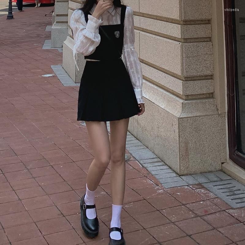 

Work Dresses 2022 Female Idol Private Clothing College Style Suit Summer Vest Pleated Skirt Shirt Three Piece, Two pieces