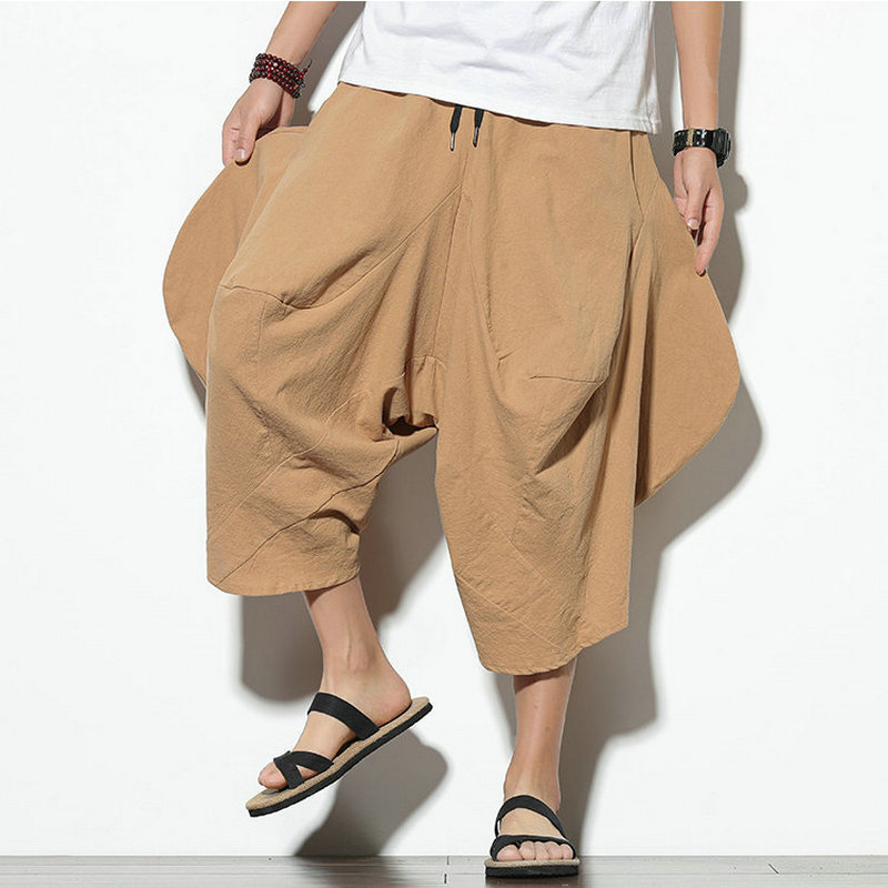 

Men's Pants Drop Men's Loose Cropped Pants Summer Cotton Joggers Pants Men Korean Style Fashion Elastic Waist Sweatpants Male 221010, Khaki