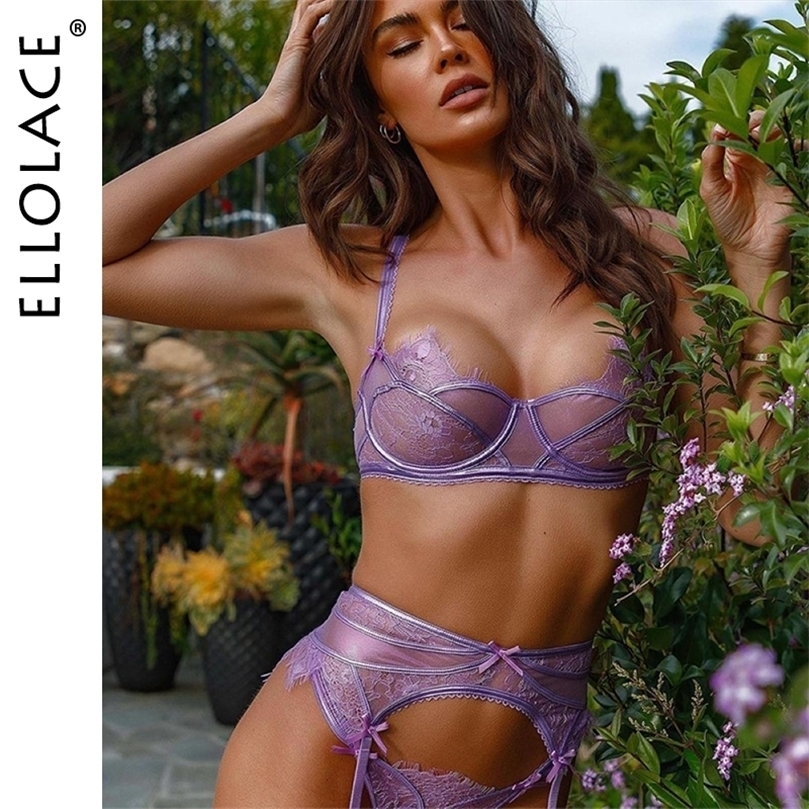 

Sexy Set Ellolace Lace Lingerie Sexy Sensual Translucent Underwear 3Piece Underwire Bra Garters Exotic Sets Fancy Short Skin Care Kits, Red