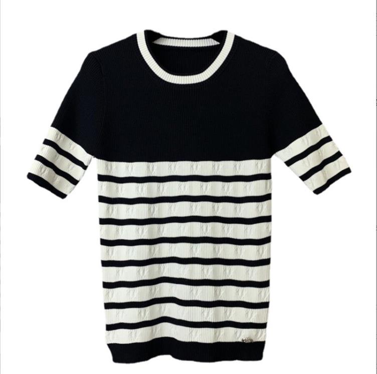 

902 2022 Milan Runway Autumn Sweater Short Sleeve Crew Neck Pullover Black Pink White Fashion Clothes Womens yiduo