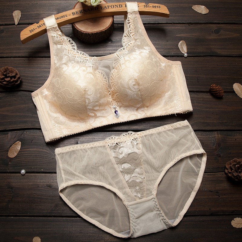 

Bras Sets bra Underwear Suit sexy Deep v Lace Large Size Thin Cup Gathering Women's Side Closing Anti Sagging 221010, 6604 suit skin color