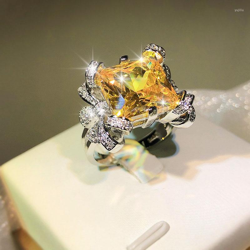 

Wedding Rings Luxurious Fat Yellow Zircon Bow Engagement For Women Jewelry Prom Valentine's Day Anniversary Gift