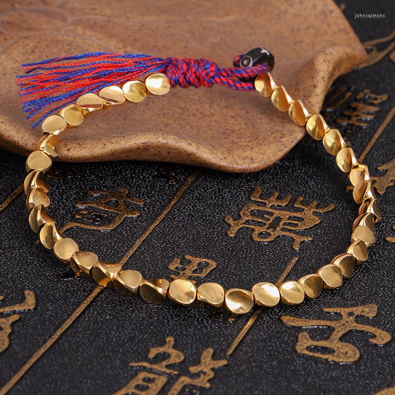 

Charm Bracelets Handmade Buddhist Braided Cotton Copper Beads Bracelet Luck Rope Adjustable For Boho Women Jewelry