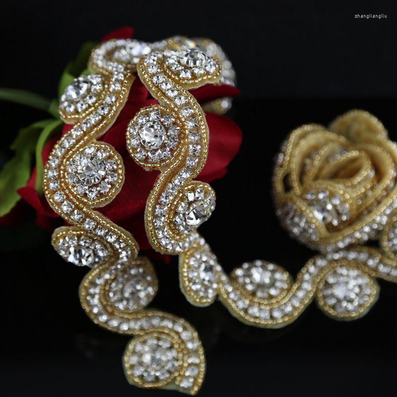 

Belts 1 Yard Gold Silver Rose Rhinestone Applique Trim Iron On Fix Crystal Embellishment Beaded AccessoriesBelts
